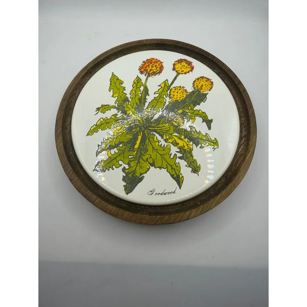 Vintage Goodwood Dandelion Cheese Board Trivet Wood Ceramic Tile Made in Japan
